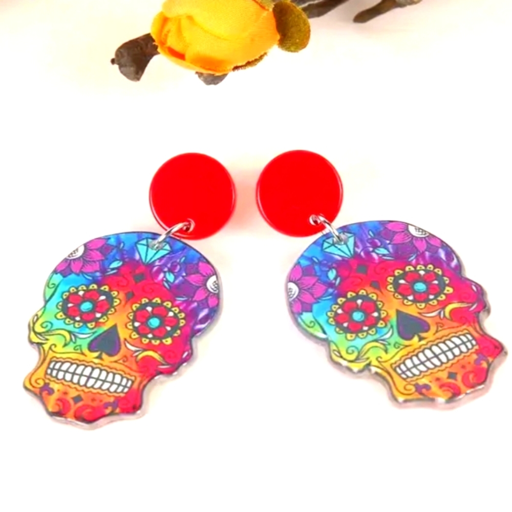 Sugar Skull Acrylic Earrings - Picture 2 of 4